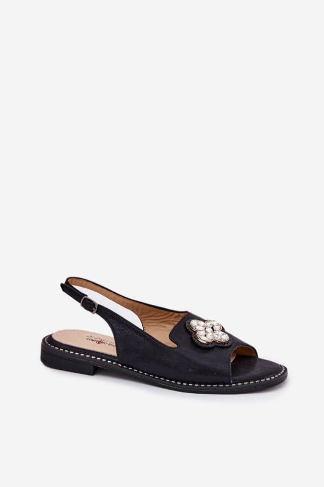Love Lace Love Lace Women's Flat Heel Sandals with Buckle Adjustable Strap Comfort in Black - 2