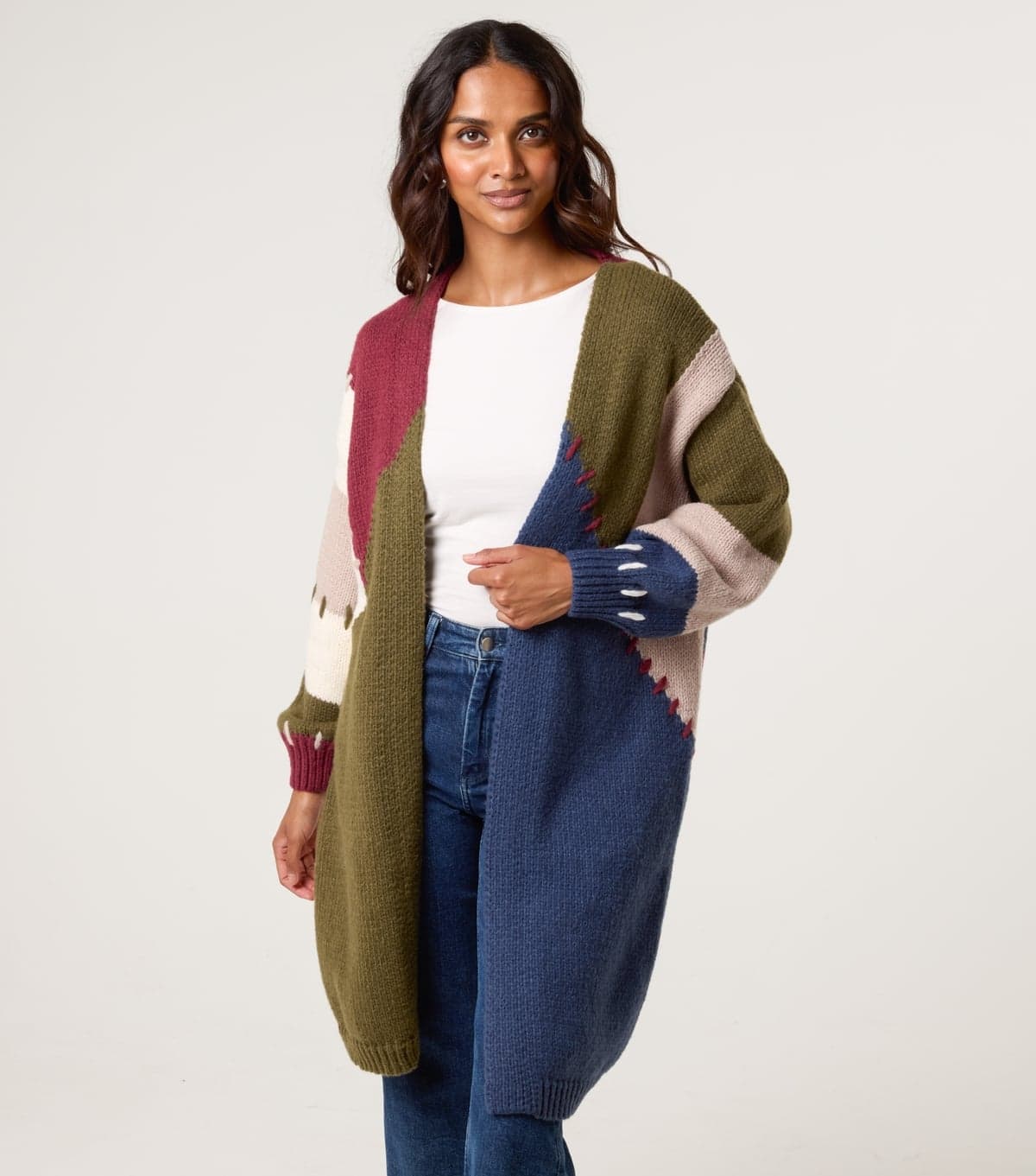 Blue Vanilla Women's Navy Colour Block Long Cardigan Blue Vanilla New Look