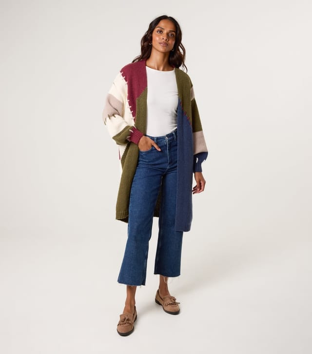 Blue Vanilla Women's Navy Colour Block Long Cardigan Blue Vanilla New Look - 2