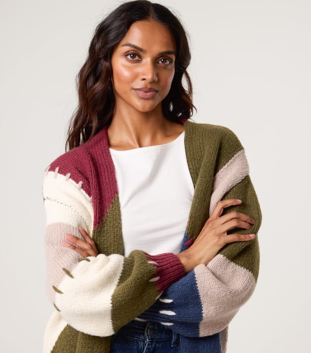 Blue Vanilla Women's Navy Colour Block Long Cardigan Blue Vanilla New Look - 3