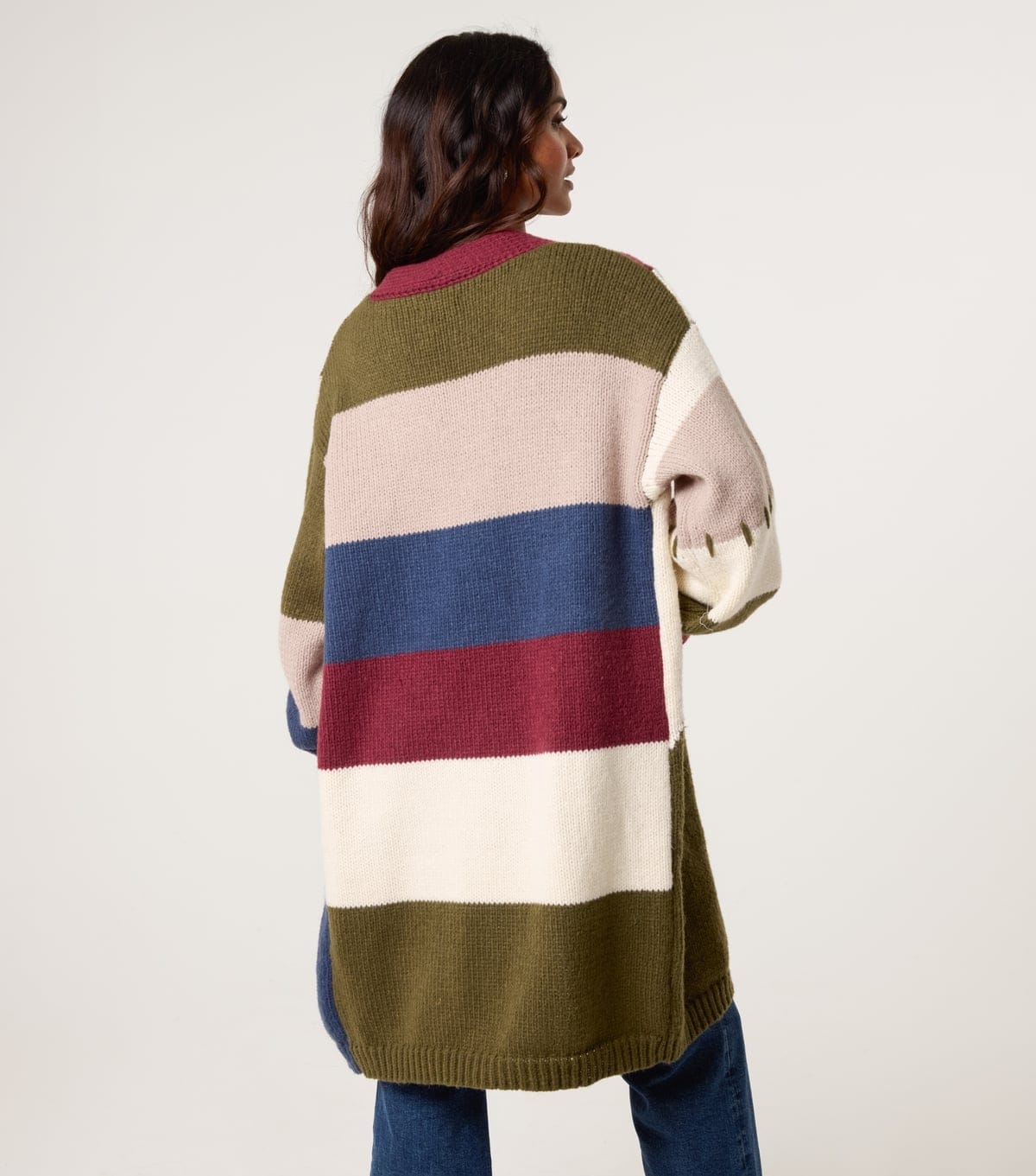 Blue Vanilla Women's Navy Colour Block Long Cardigan Blue Vanilla New Look - 4