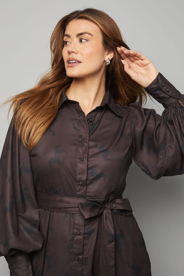 Wallis Wallis Women's Printed Pleat Detail Shirt Dress in Chocolate - 2