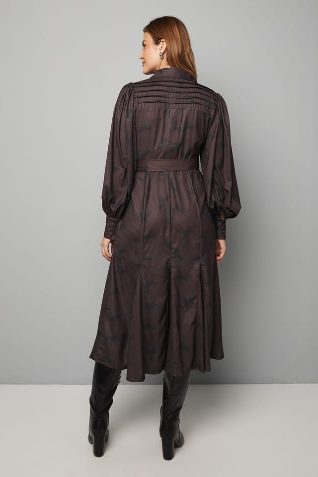 Wallis Wallis Women's Printed Pleat Detail Shirt Dress in Chocolate - 3