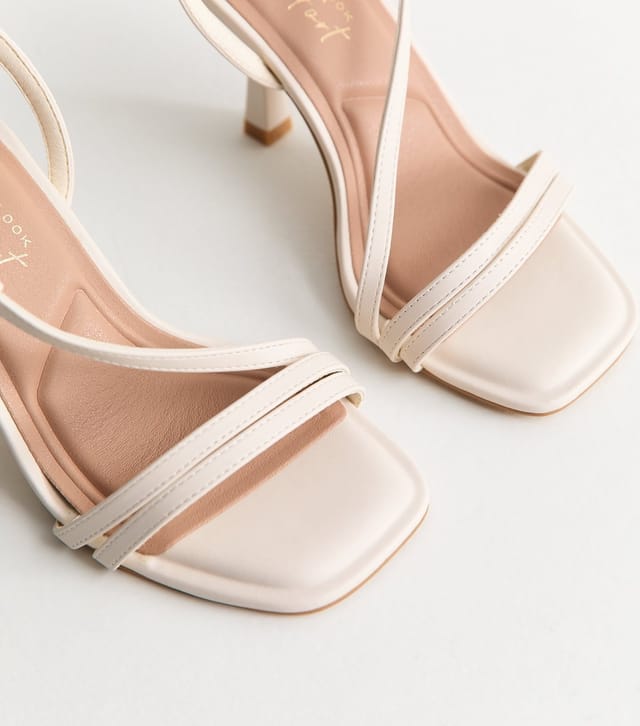 New Look Women's Extra Wide Fit Off White Multi Asymmetric Strap Heel Sandals Vegan New Look - 3