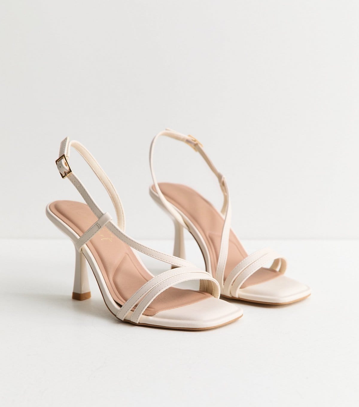 New Look Women's Extra Wide Fit Off White Multi Asymmetric Strap Heel Sandals Vegan New Look - 4