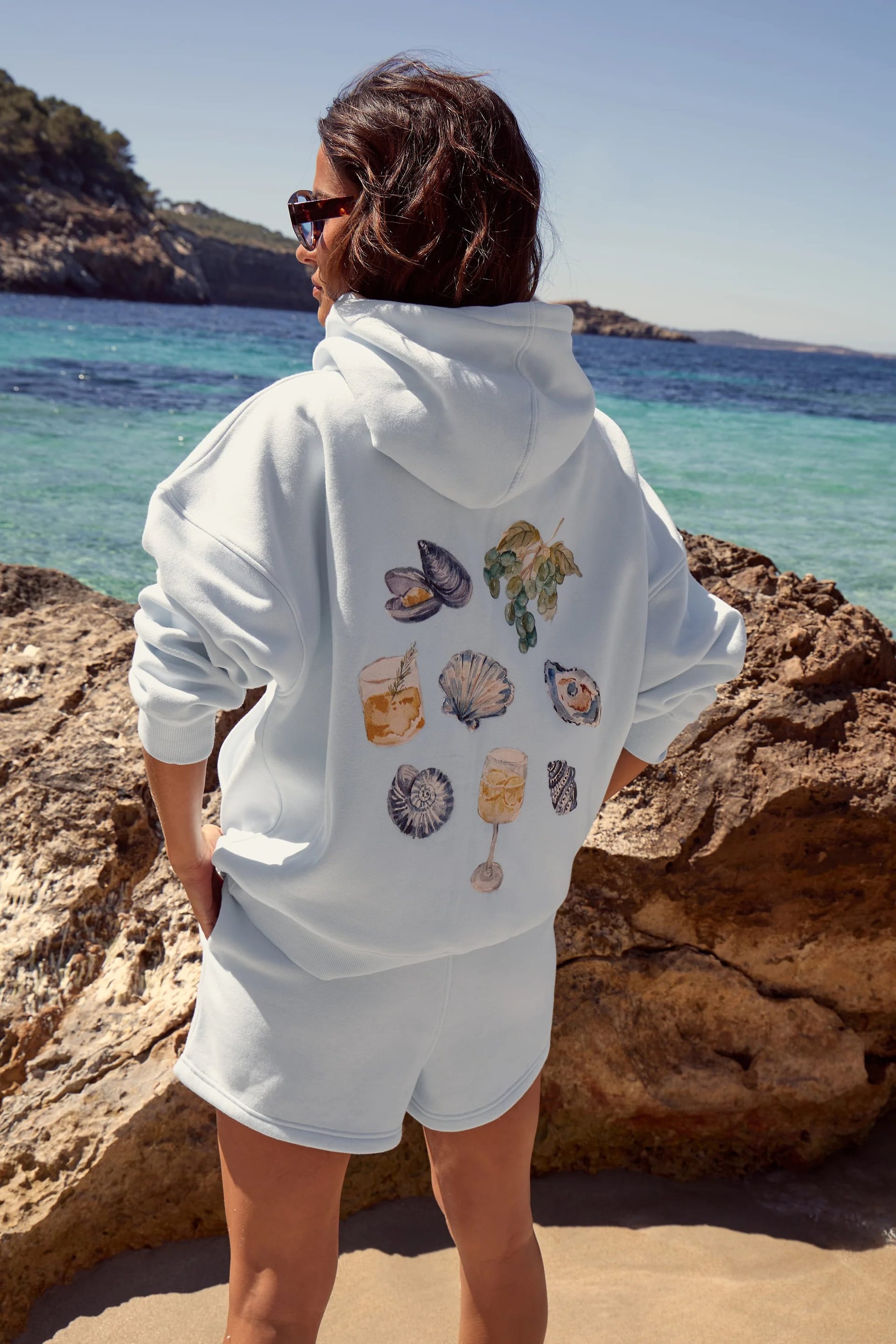 Kaiia Shell Blue Starfish Graphic Oversized Hoodie