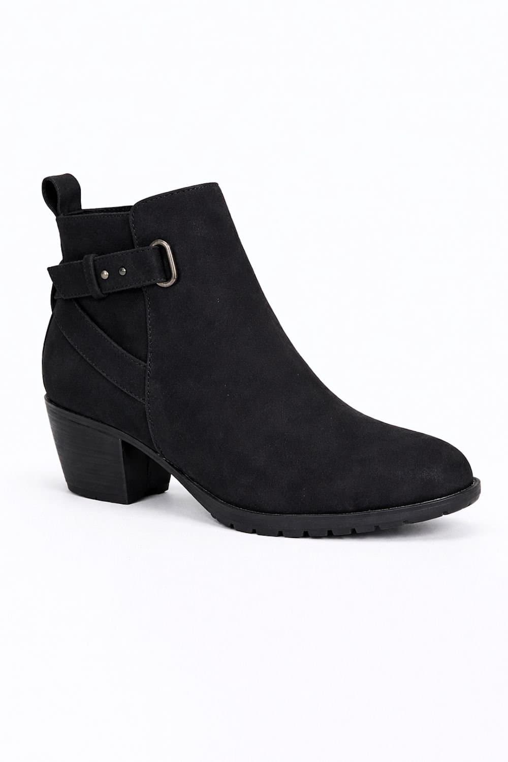Spot On Spot On Women's Low Block Heel Ankle Boots with Buckle Detail in Black