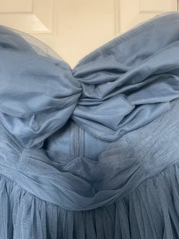 ASOS Anaya bandeau tulle midi dress with cut out detail in blue