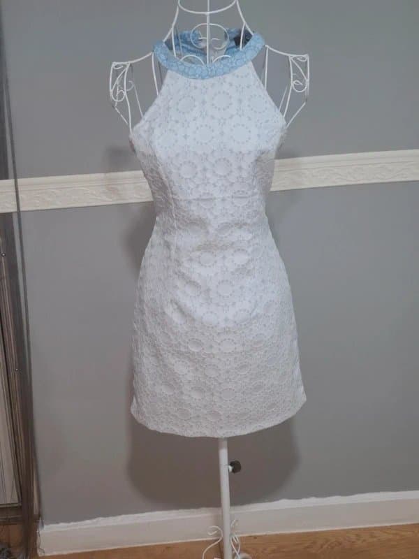 Missguided Missguided Baby Blue & White Lace Mini Dress – High Neck 60s Style (UK 8–10)