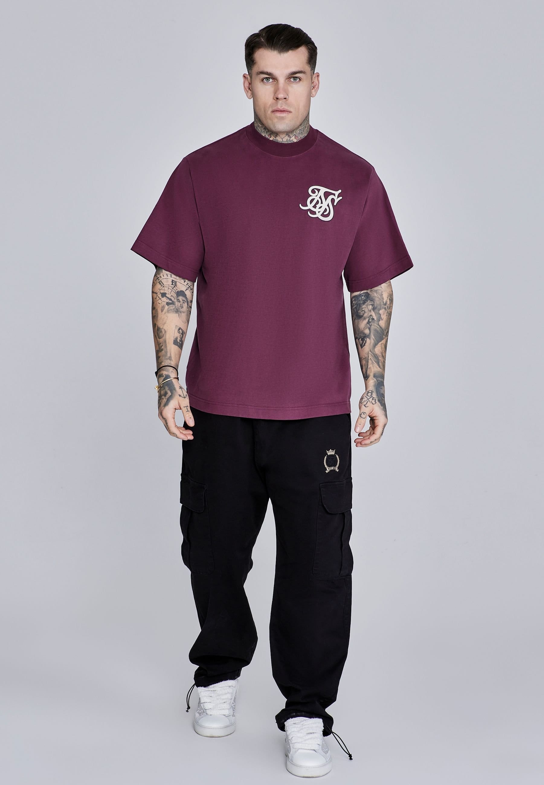 SikSilk SikSilk Men's Logo T-Shirt in Burgundy - 4