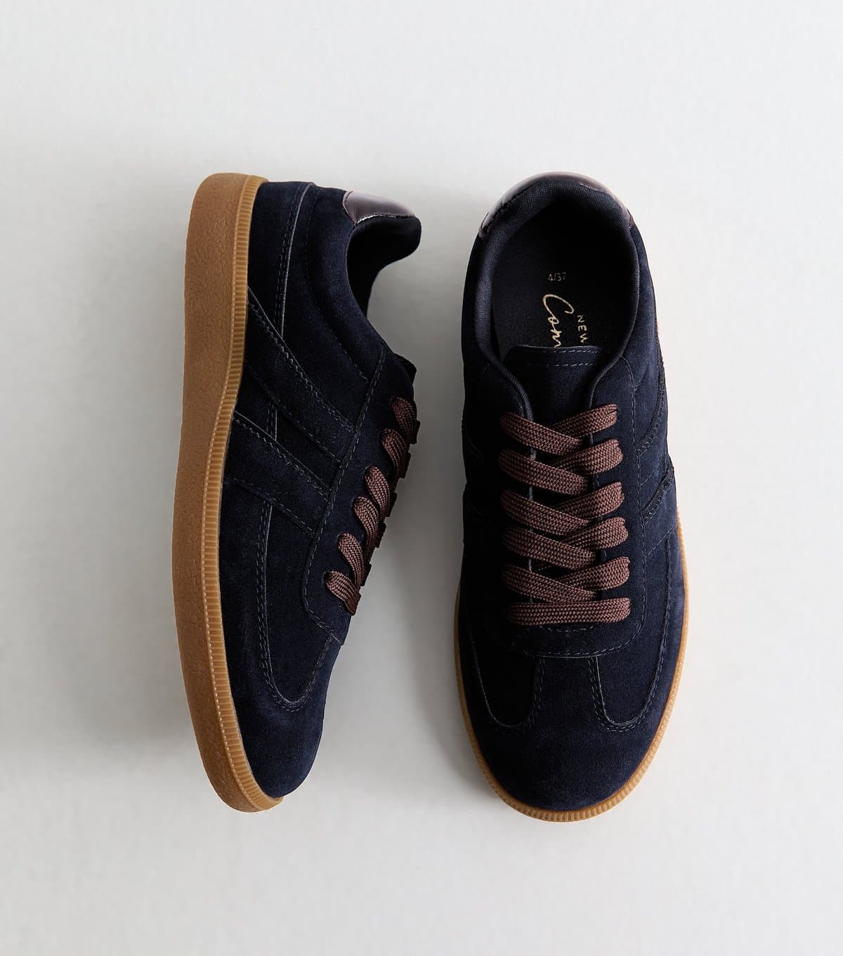 New Look Women's Navy Faux Suede Contrast Stripe Trainers Vegan New Look
