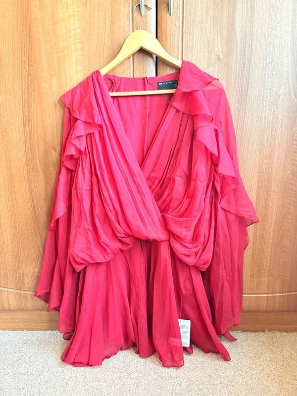 ASOS Red Chiffon / Mesh Ruffle Mini Floaty Dress