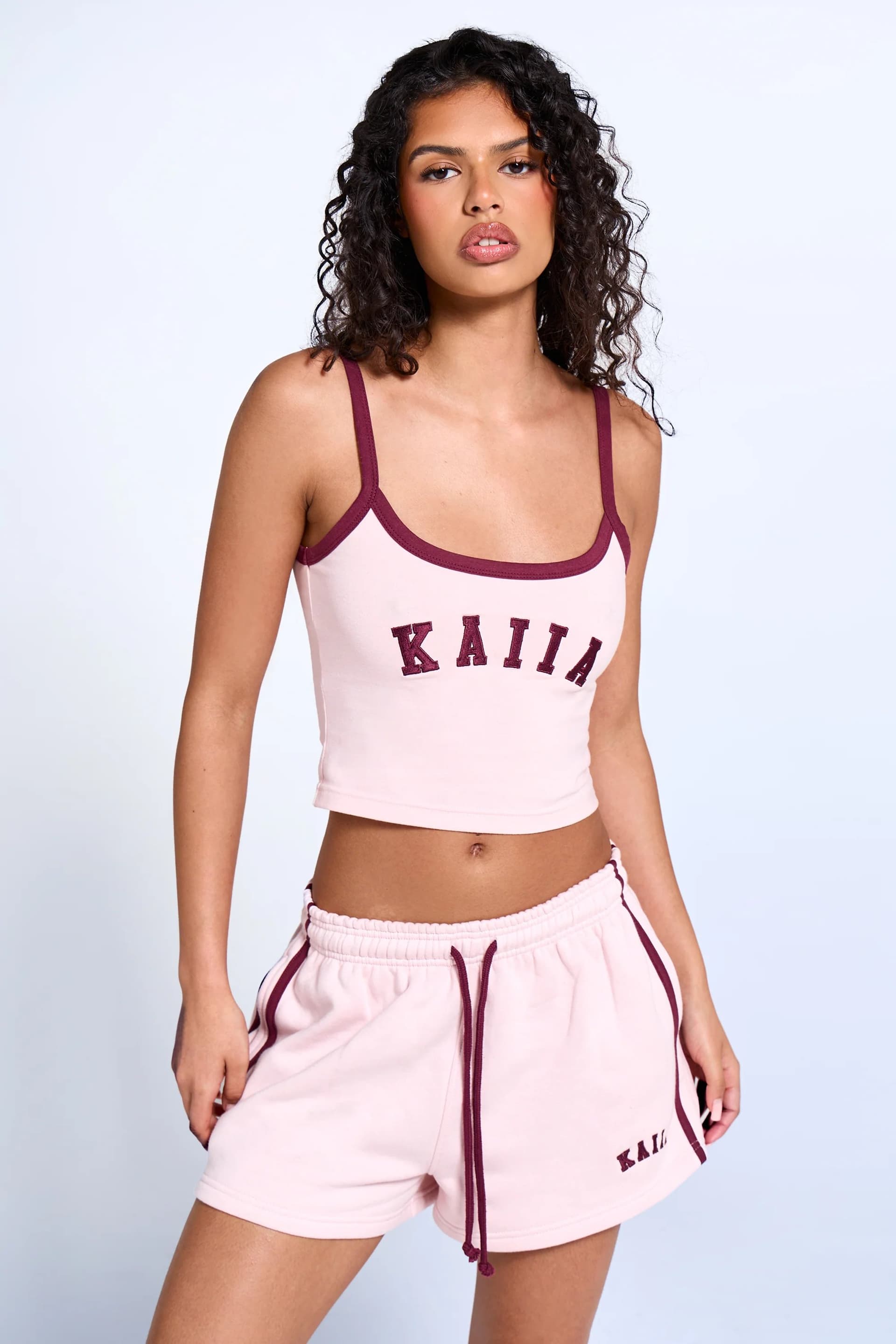 Kaiia Kaiia Pink Chai & Burgundy Contrast Cami Top