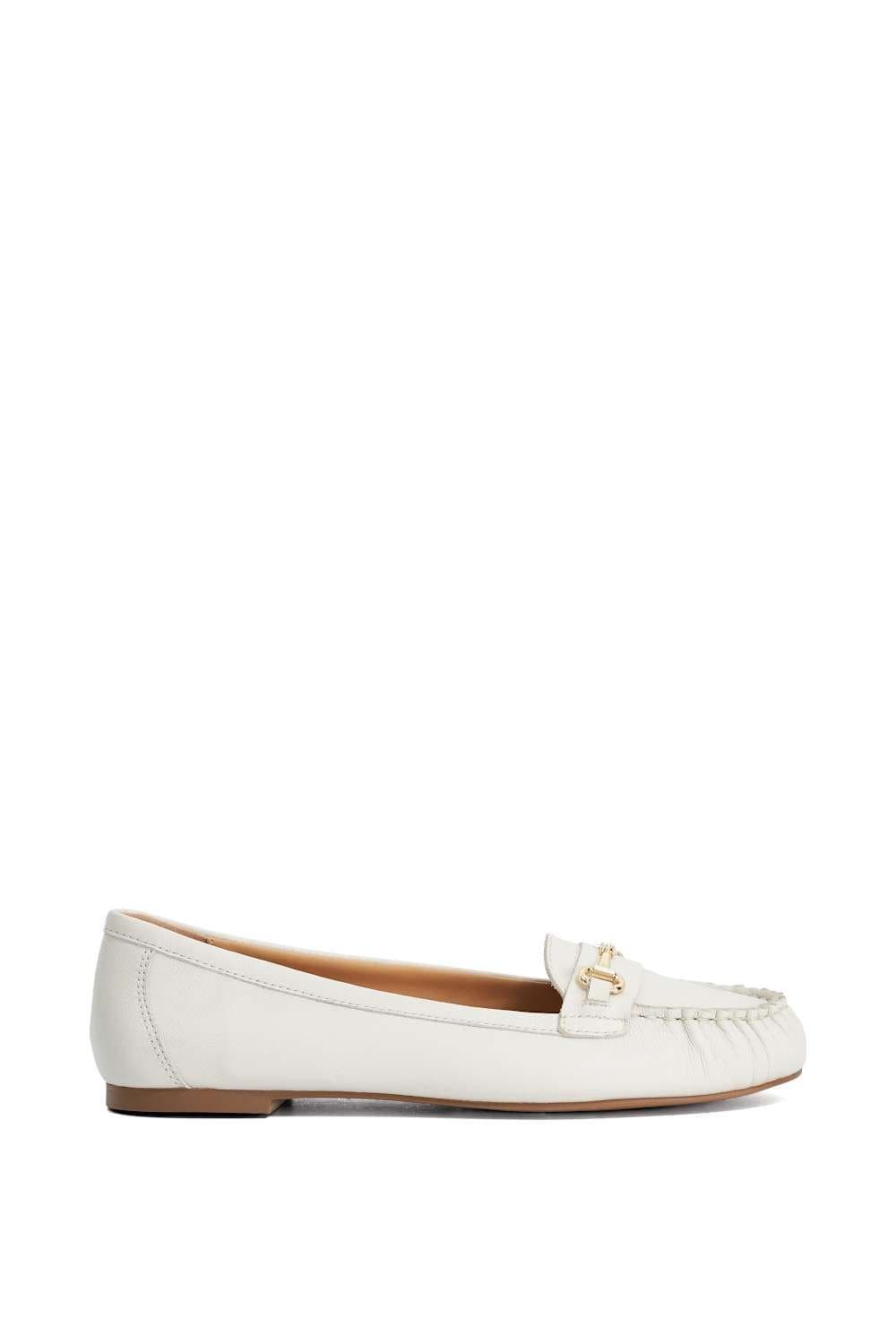 Dune London Dune London White Leather Loafers with Gold Hardware