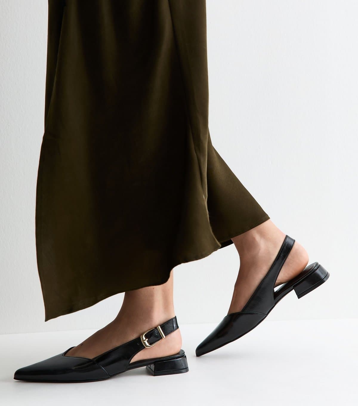 New Look New Look Vegan Black Faux Leather Pointed Toe Slingback Pumps