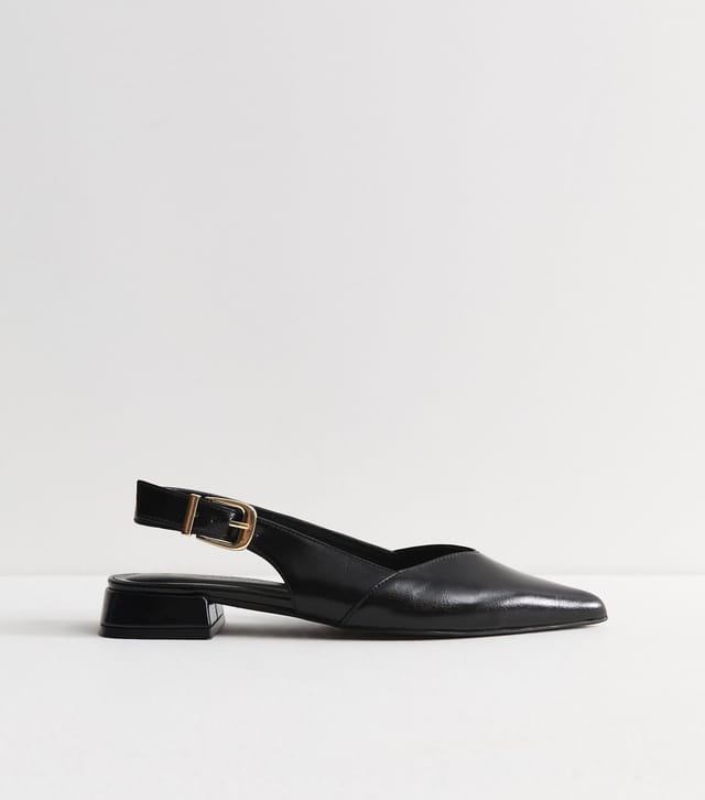 New Look Women's Black Faux Leather Pointed Toe Slingback Pumps Vegan New Look - 2
