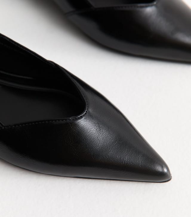 New Look Women's Black Faux Leather Pointed Toe Slingback Pumps Vegan New Look - 3