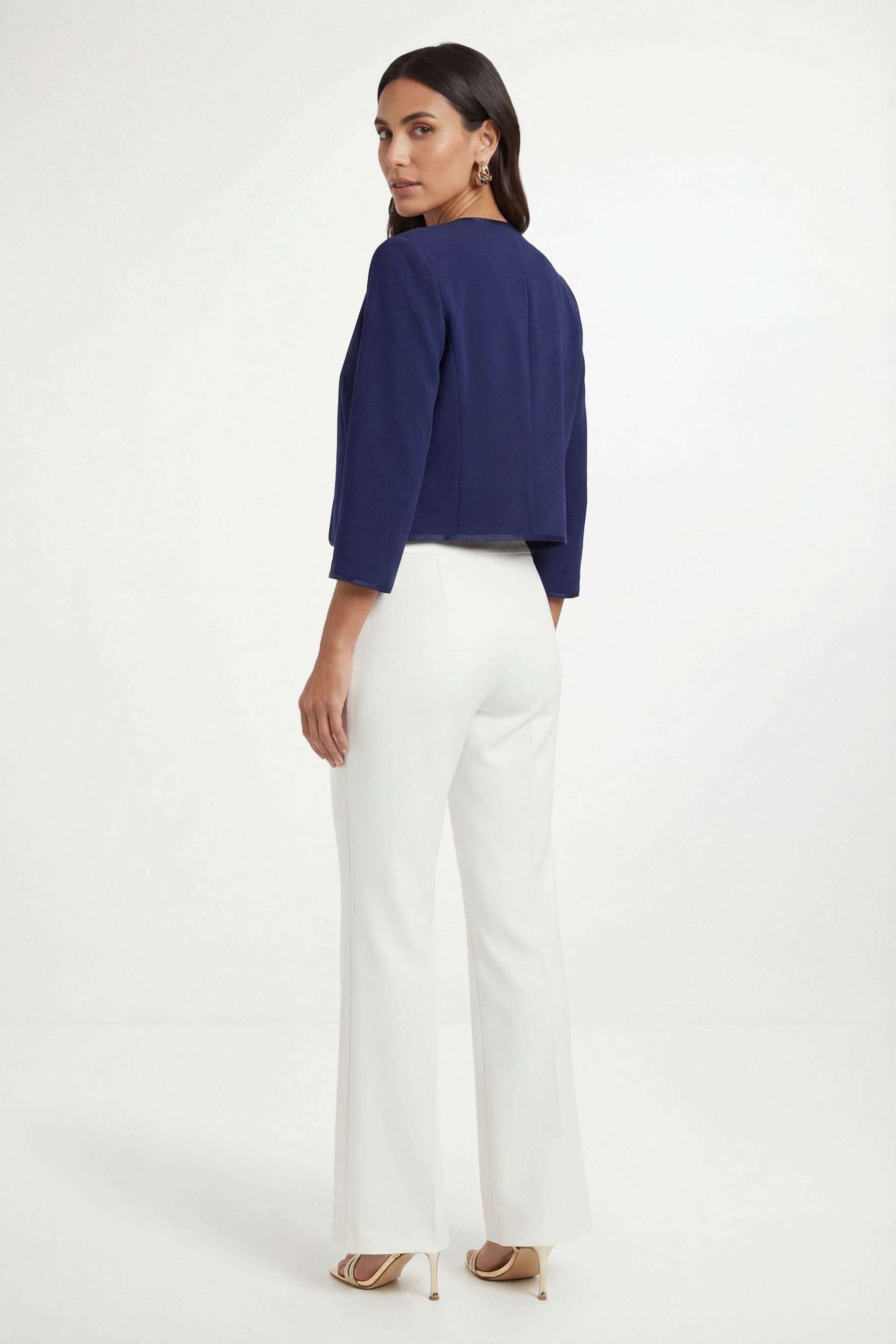 Wallis Wallis Women's Woven Contrast Collarless Jacket in Navy - 4