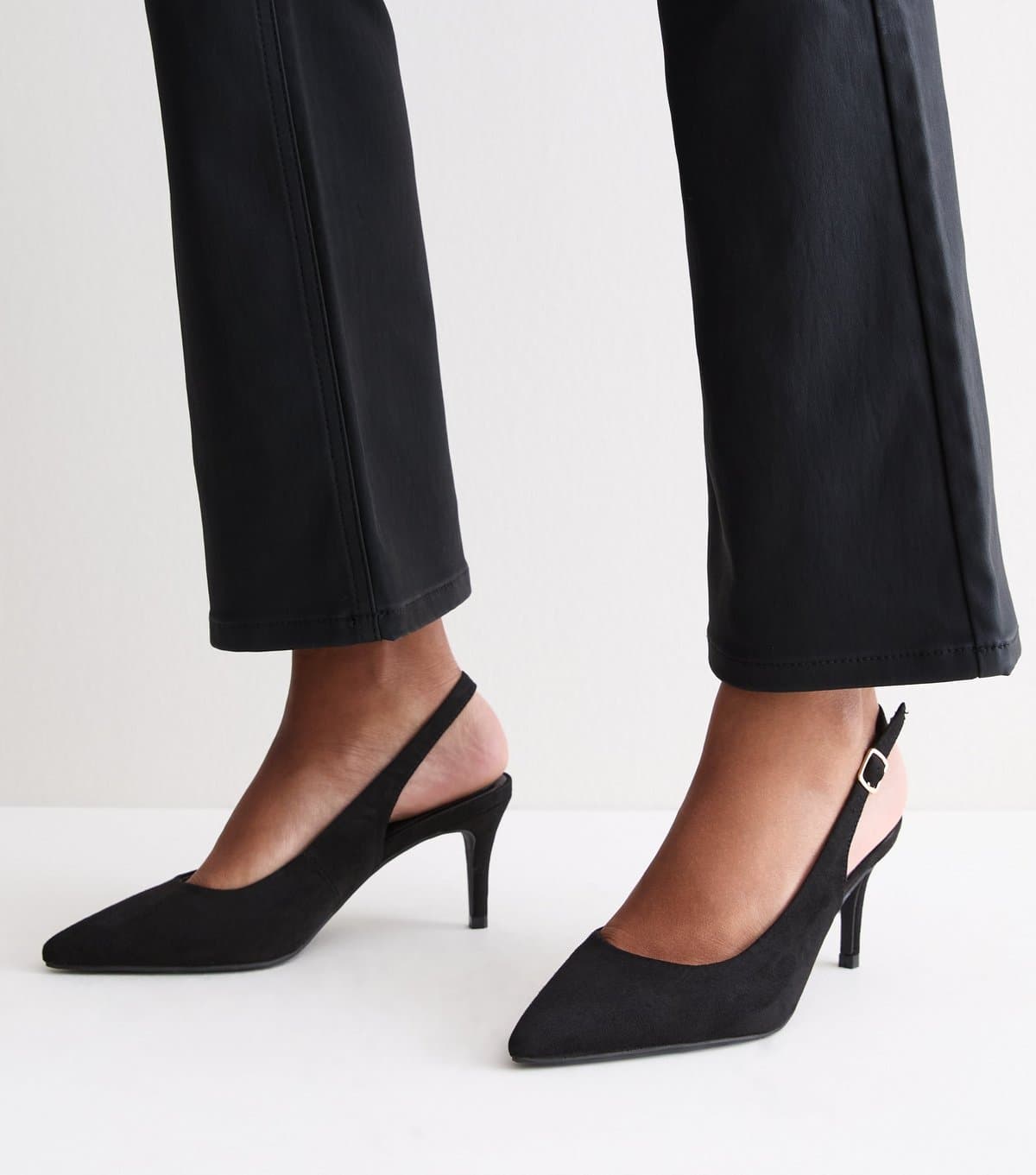 New Look Women's Black Faux Suede Slingback Pumps Vegan New Look