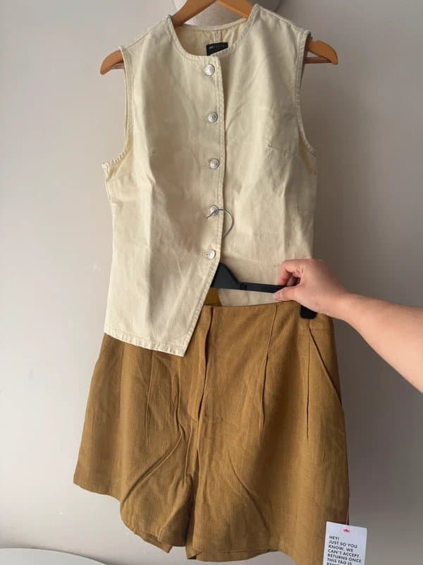 ASOS Design Denim Co-Ord Waistcoat & High Waisted Shorts Set UK 12 💛 32” Waist women’s summer outfits