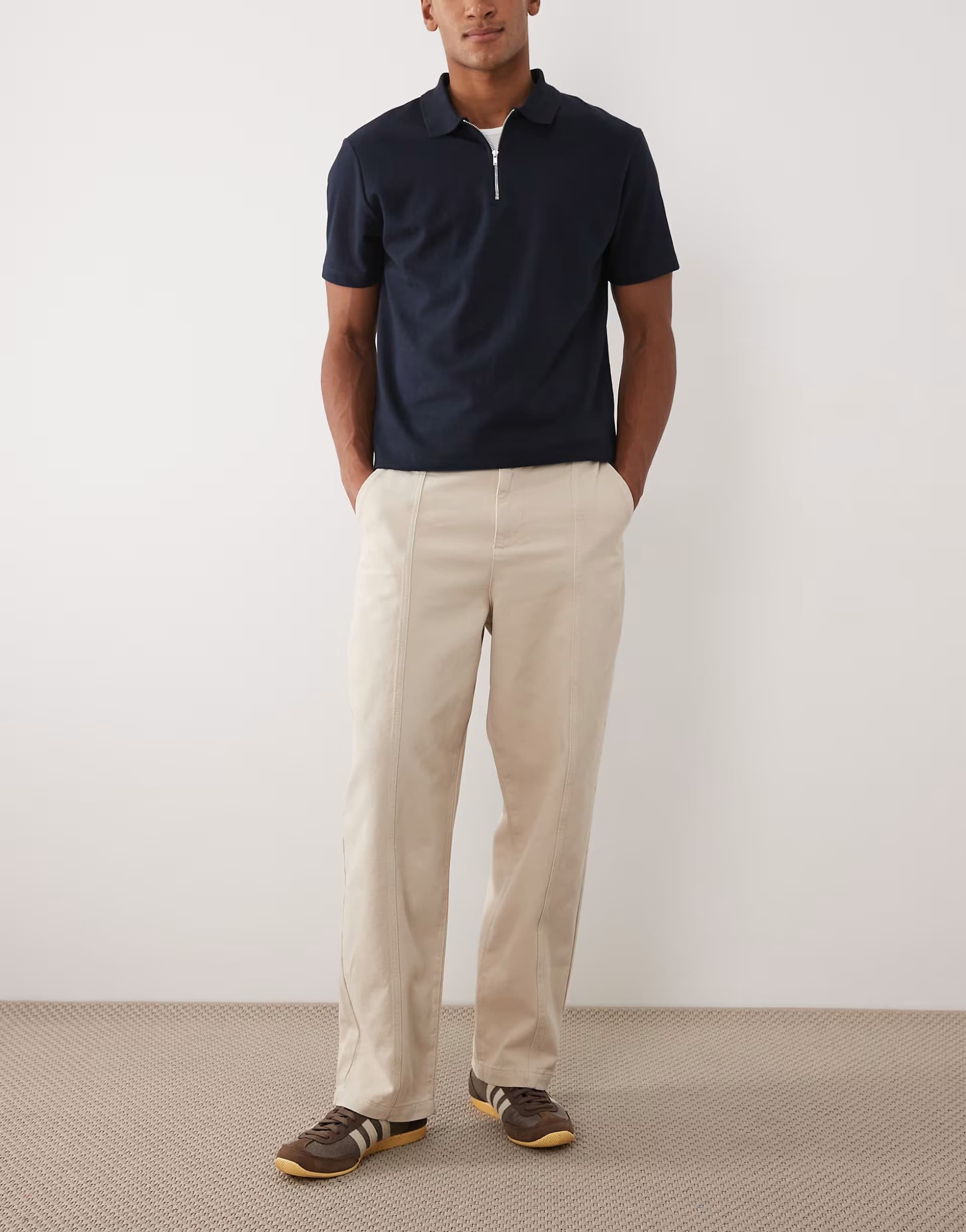ASOS ASOS DESIGN loose straight trousers in stone with front seam detail