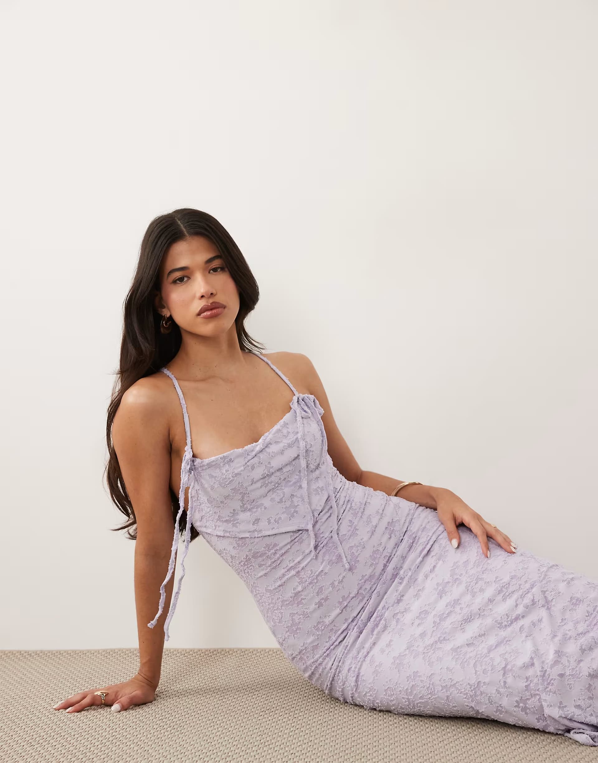 ASOS ASOS DESIGN devore strappy maxi dress with tie detailing in lilac