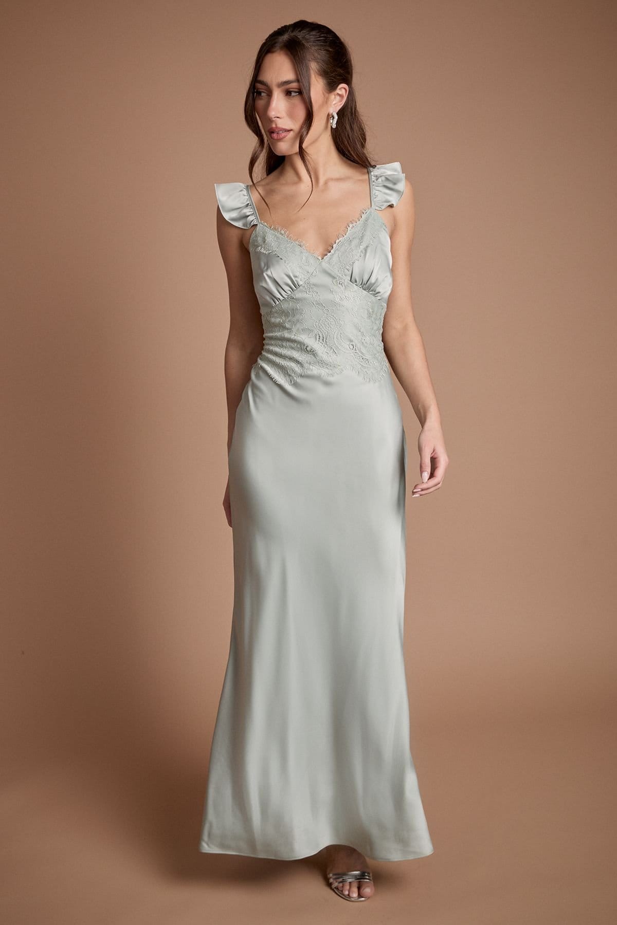 Coast Coast Women's Lace Trim Cami Button Bridesmaid Maxi Dress in Sage - 4