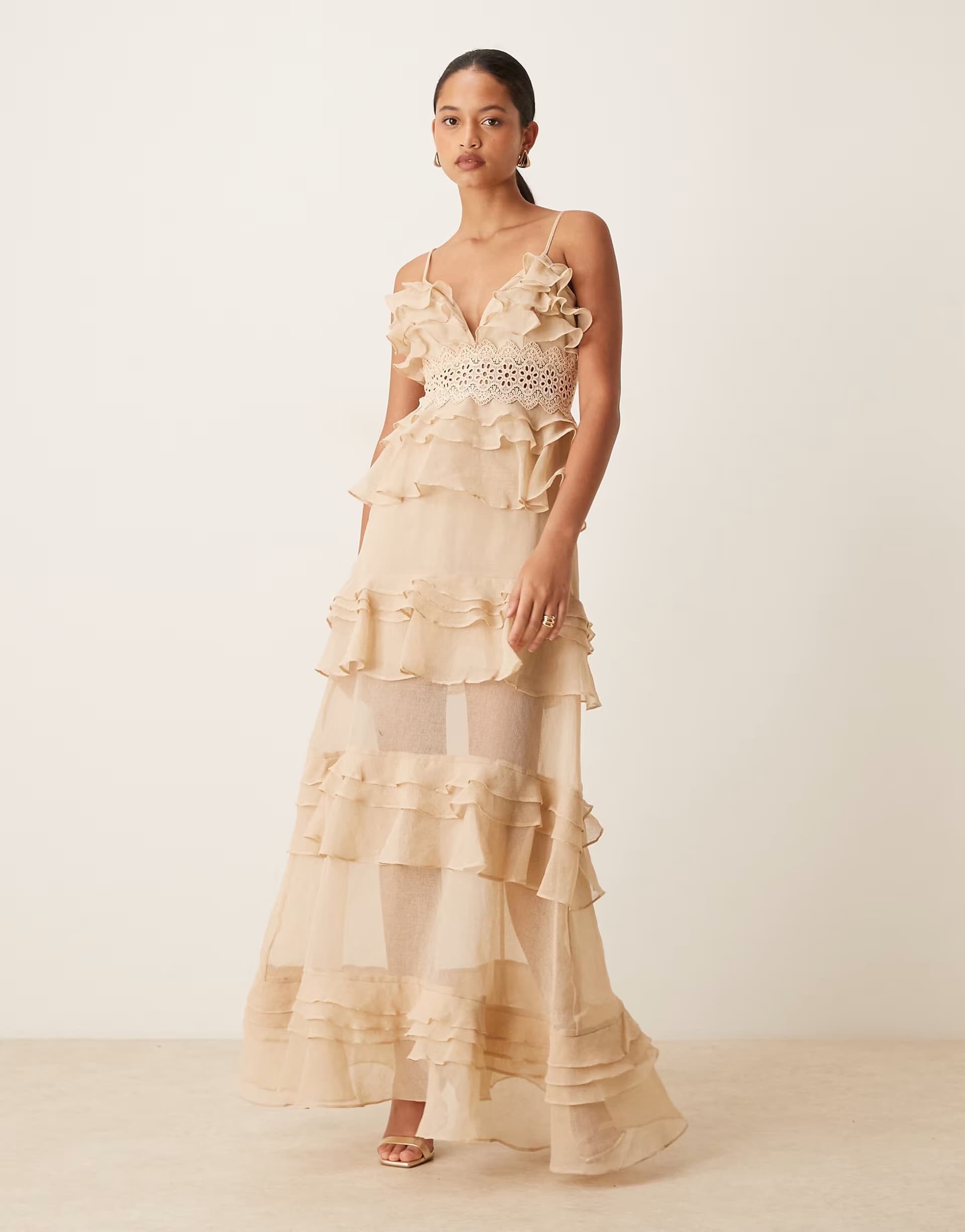 ASOS True Decadence Tiered ruffle maxi dress in stone