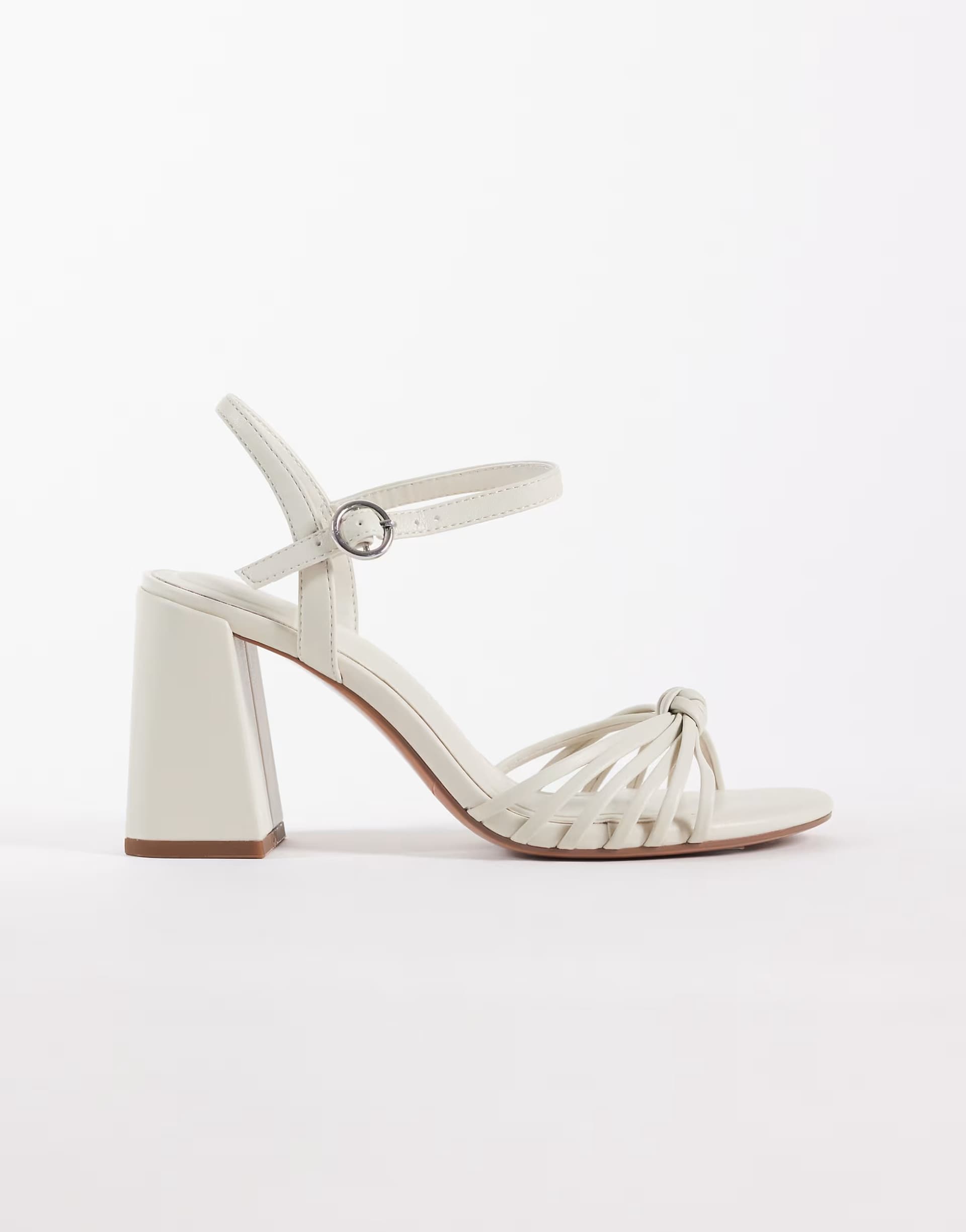 ASOS ASOS DESIGN Wide Fit Heron knotted block mid heel sandals in off white