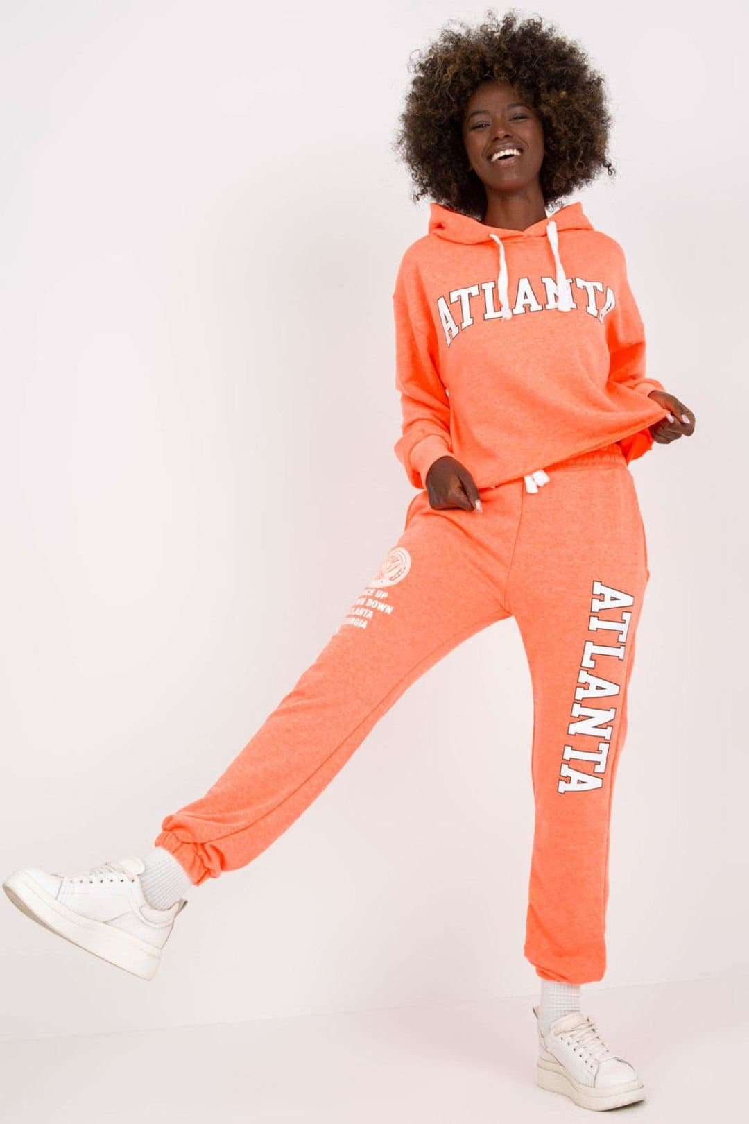 Love Lace Love Lace Women's Hooded Sweatshirt & High Waist Pants Set Style 170391 in Orange