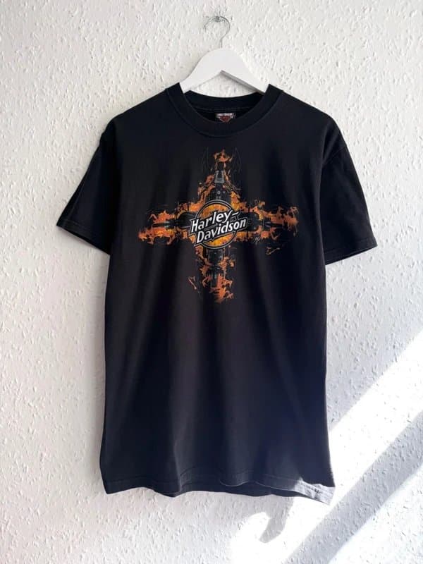 Harley Davidson Vintage Harley-Davidson New York City Flaming Cross T-Shirt - Black Size M