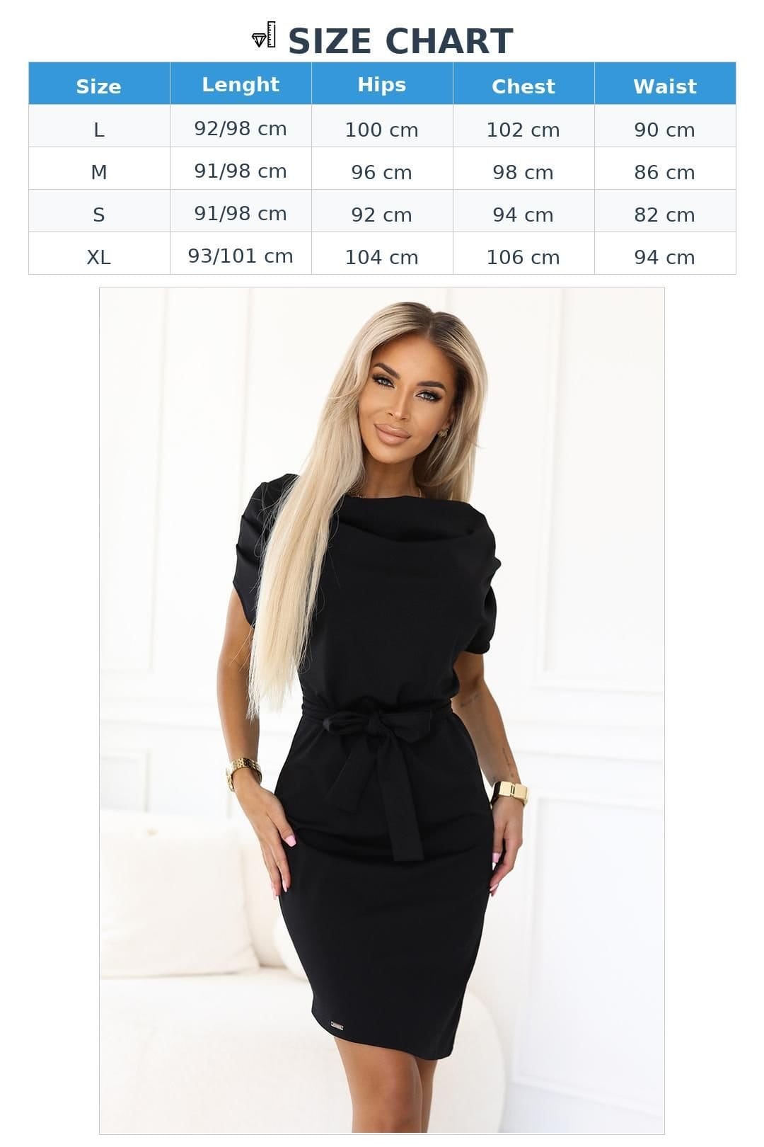 Love Lace Love Lace Women's Elegant Stretch Dress With Waist Belt in Black - 4