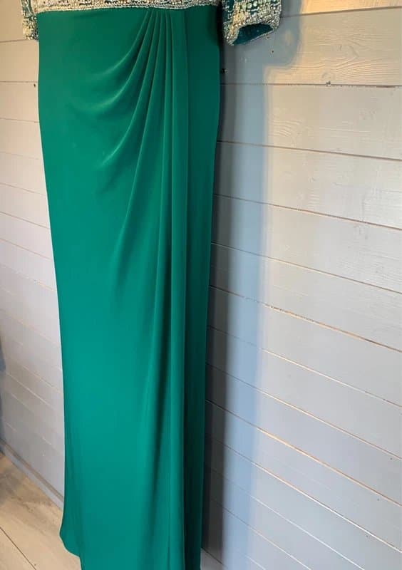Madeline Gardner New York RRP £600 wedding Madeline Gardner Emerald Green Beaded Evening Gown UK 16