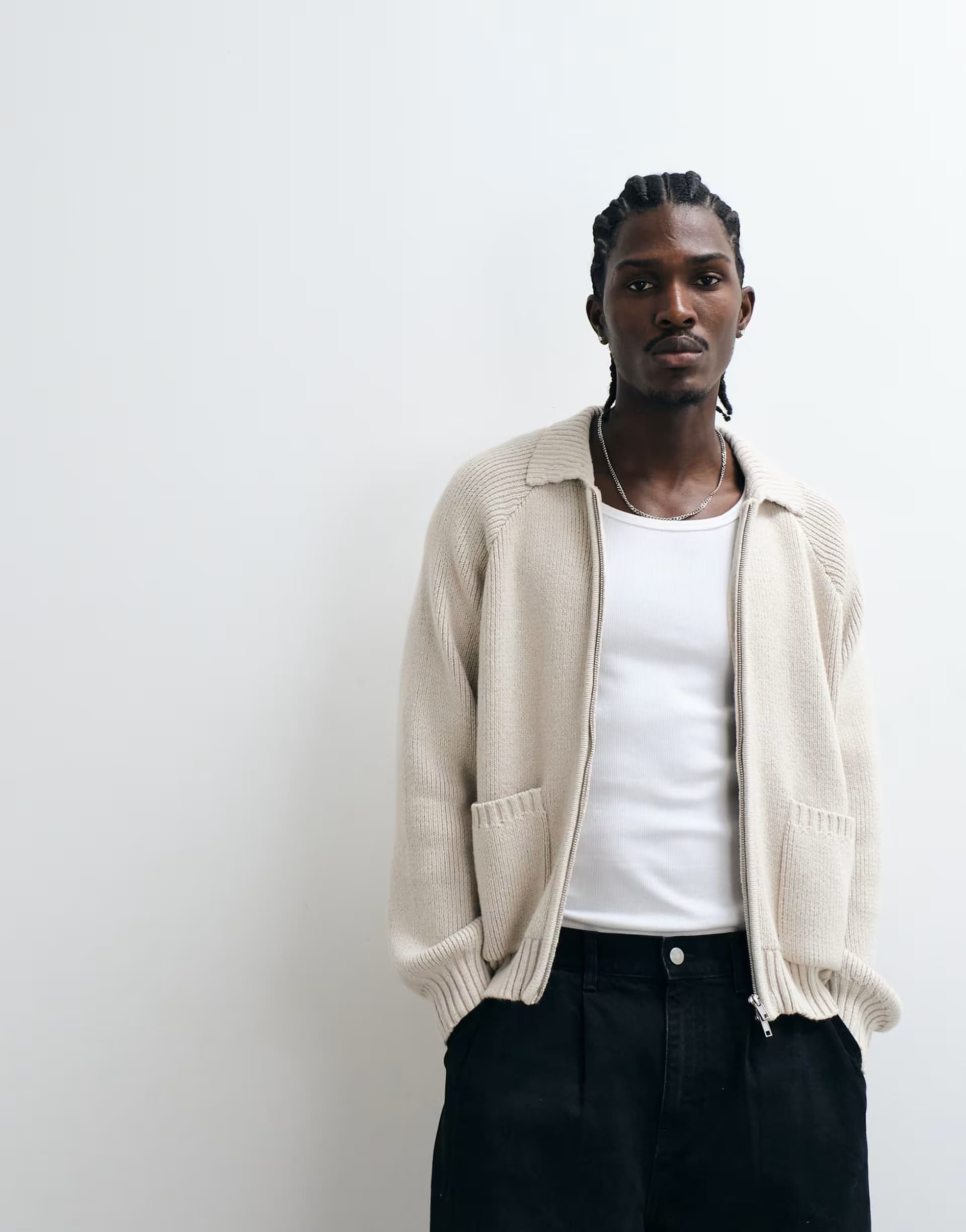 ASOS Cotton On zip through knitted bomber in natural marle