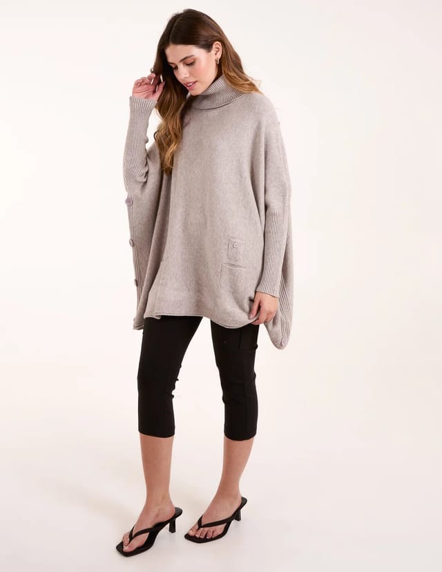 Blue Vanilla Roll Neck Button Mini Pocket Jumper - 2