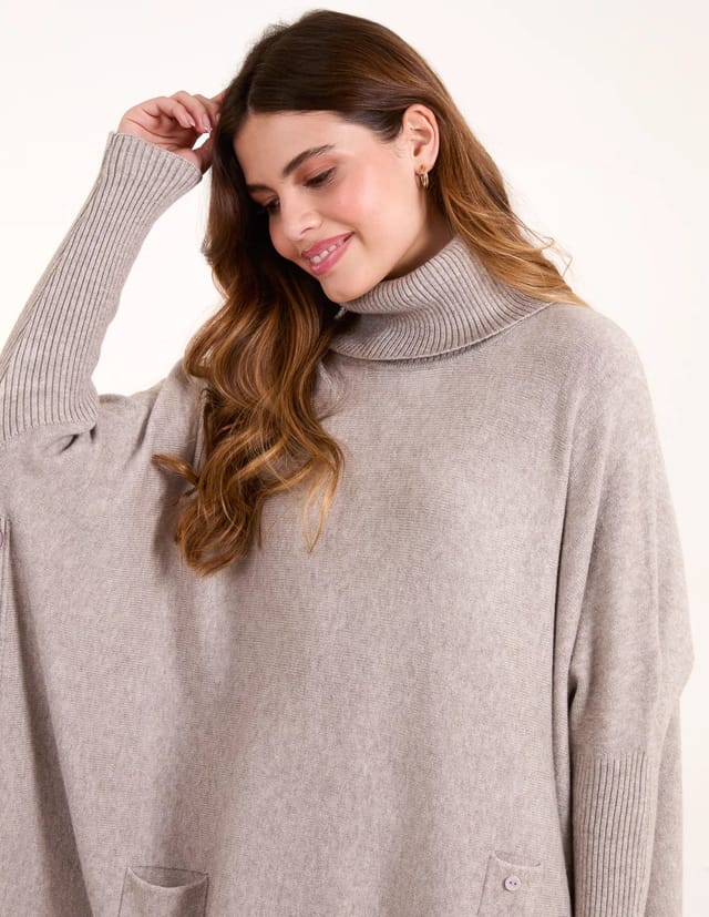 Blue Vanilla Roll Neck Button Mini Pocket Jumper - 3