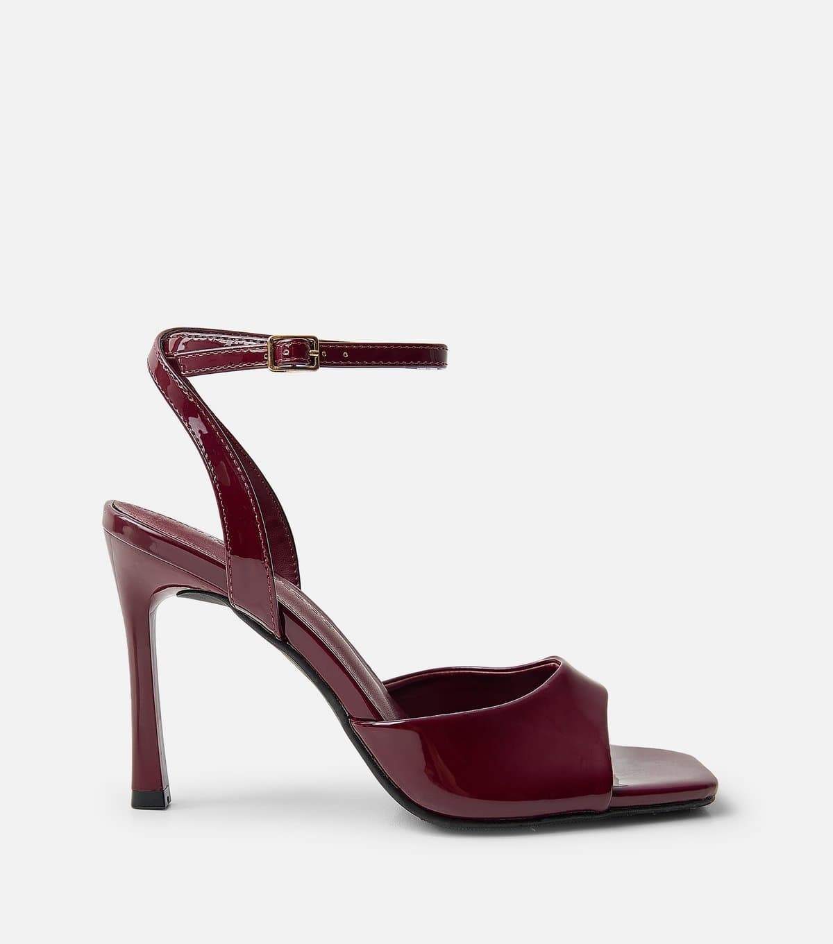 Public Desire Women's Dark Burgundy Faux Patent Leather Peep Toe Heels Public Desire New Look