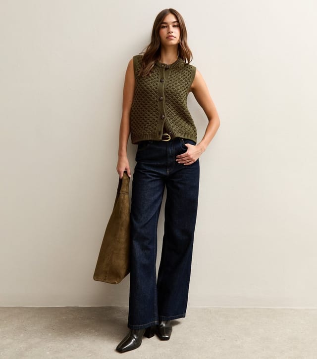 New Look Women's Khaki Moss Stitch Buttoned Waistcoat New Look - 2