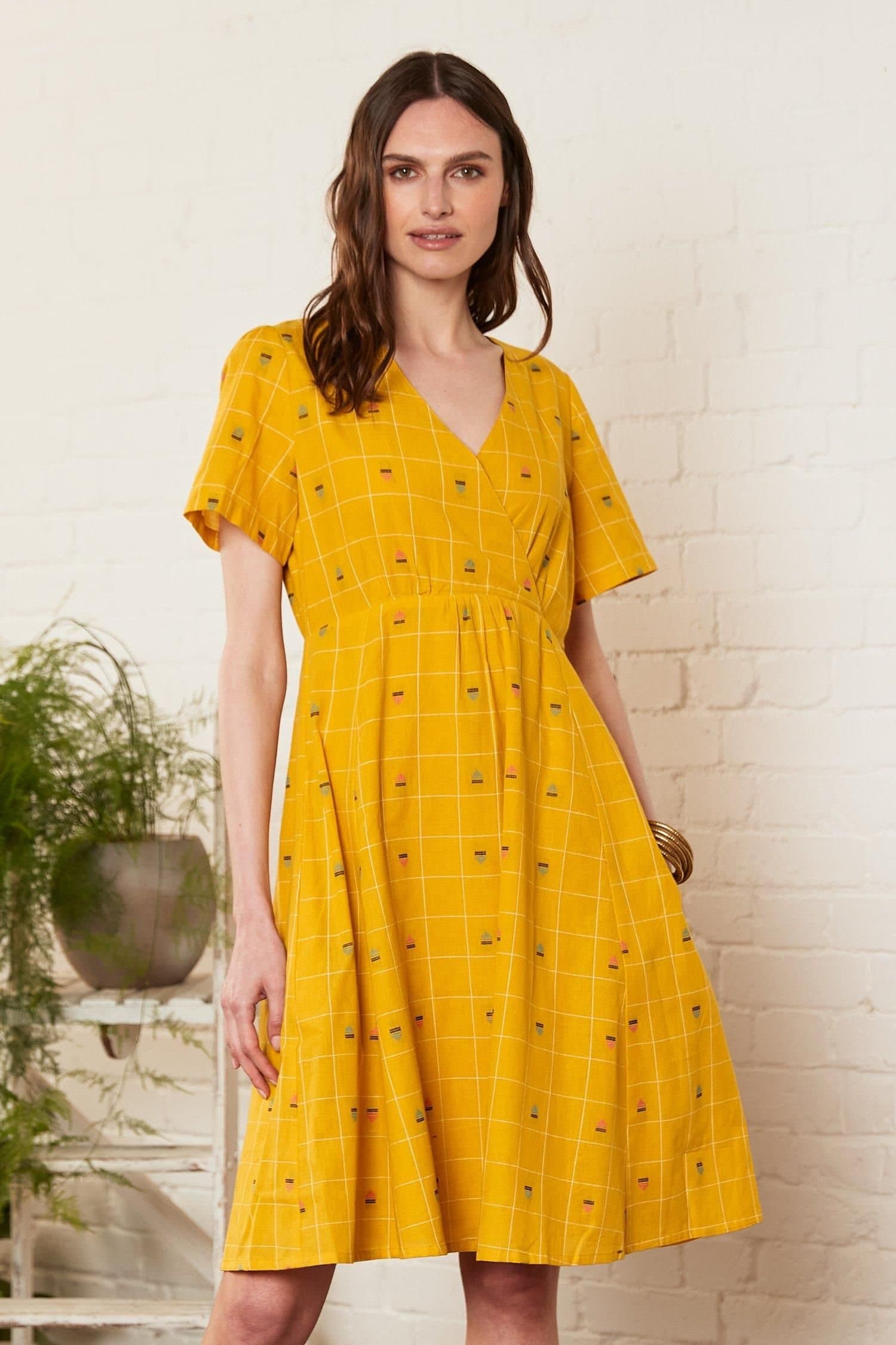 Nomads Clothing Nomads Clothing Women's Cotton Kimono Sleeve Dress in Mustard