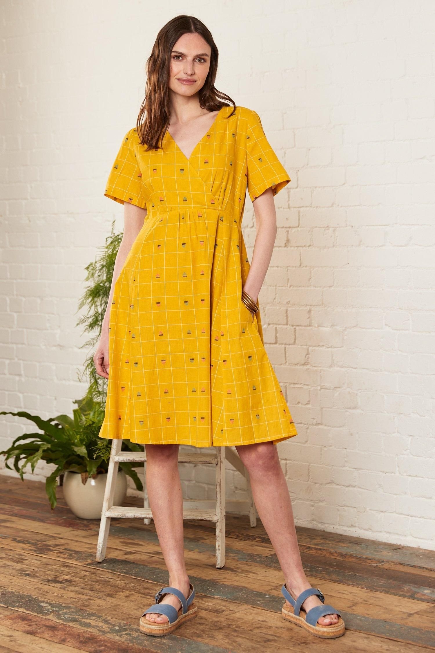 Nomads Clothing Nomads Clothing Women's Cotton Kimono Sleeve Dress in Mustard - 2