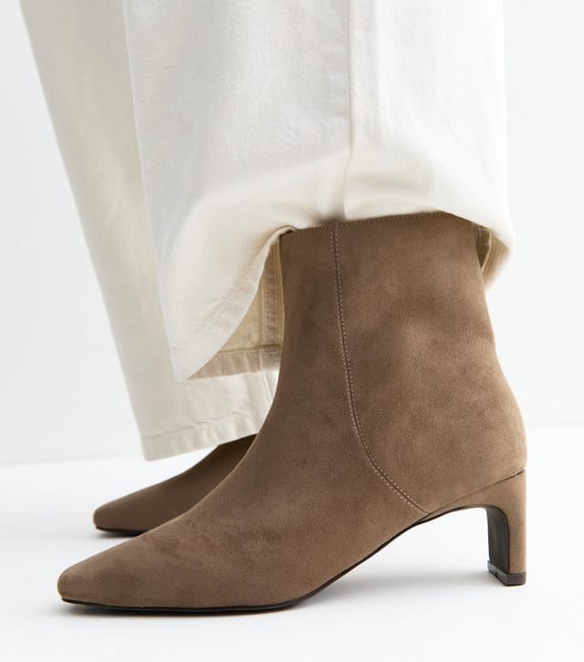 New Look Women's Camel Faux Suede Sculpted Heel Ankle Boots Vegan New Look - 2