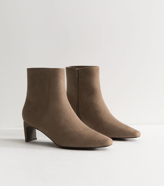 New Look Women's Camel Faux Suede Sculpted Heel Ankle Boots Vegan New Look - 3