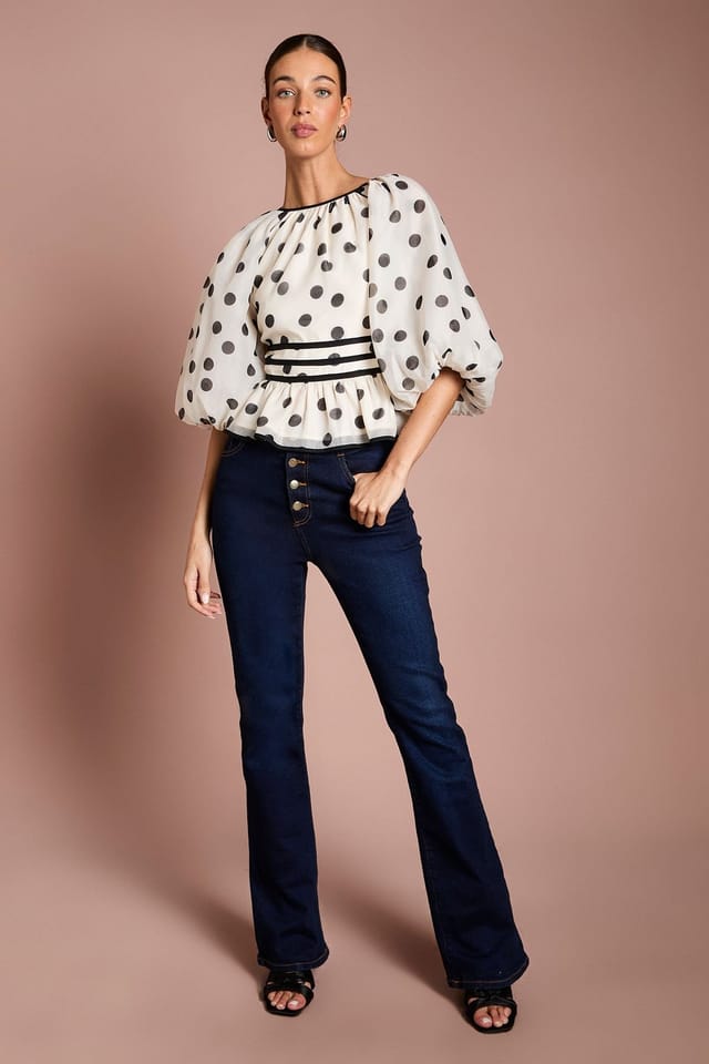 Coast Coast Women's Polka Dot Puff Sleeve Top in Mono - 2