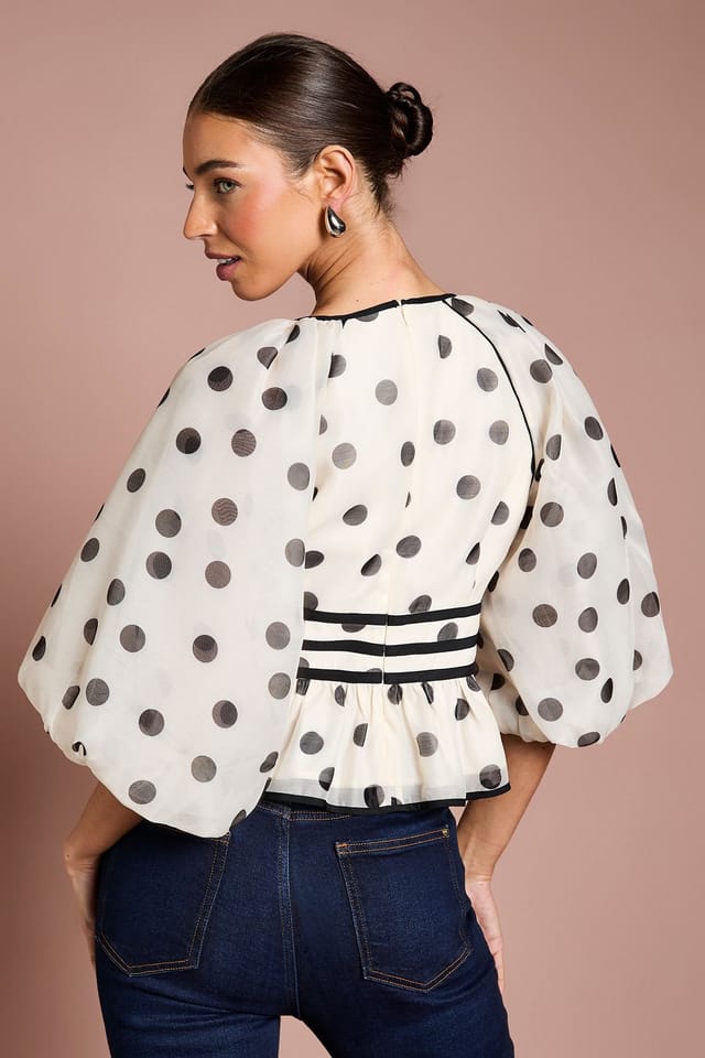 Coast Coast Women's Polka Dot Puff Sleeve Top in Mono - 3