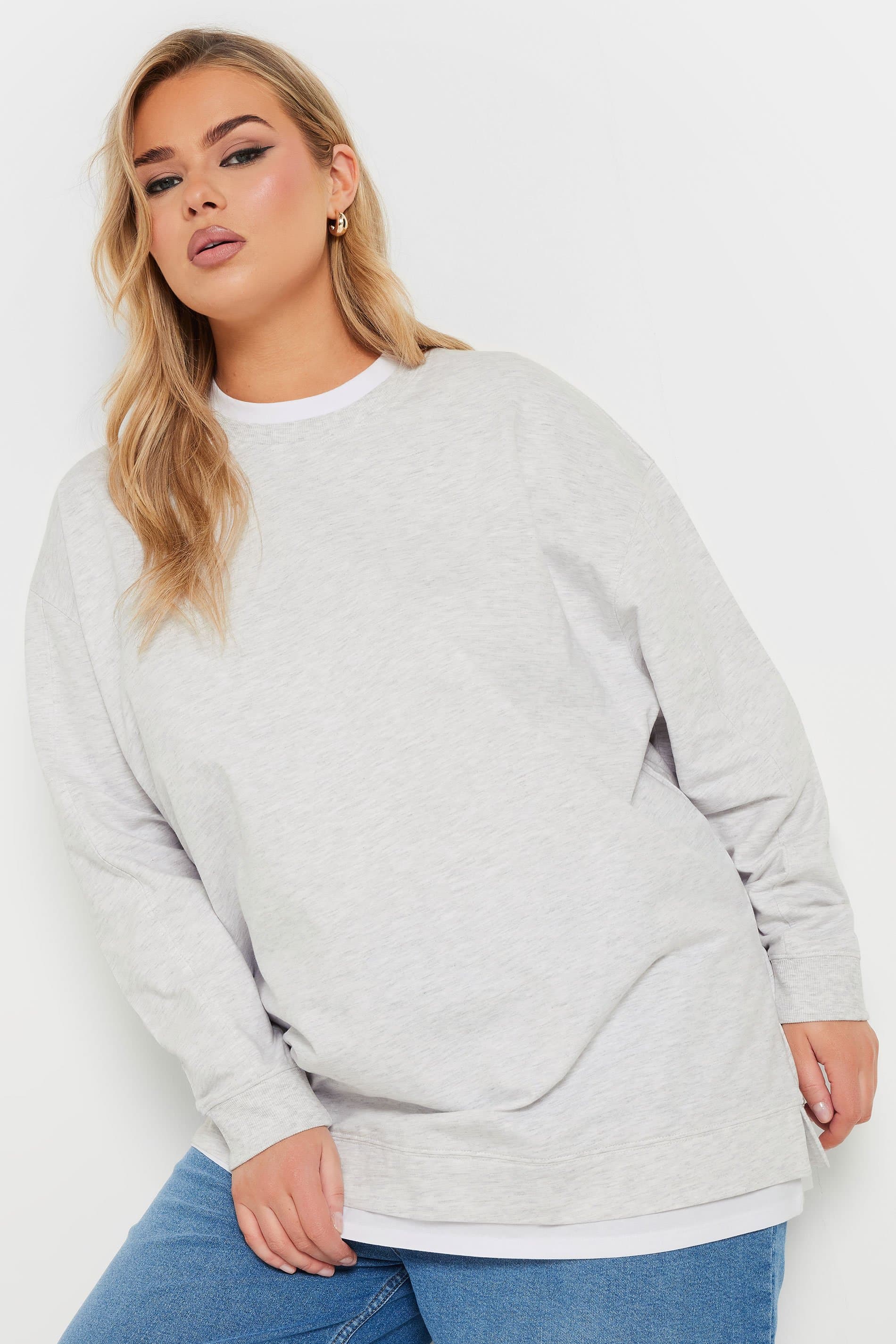 Yours Plus Size Grey Marl 2In1 Jumper
