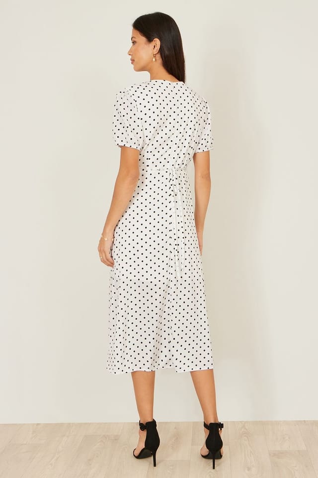 Yumi Yumi Women's White Spot Print Wrap Tea Dress - 3