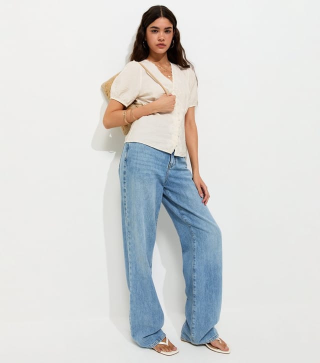 New Look Women's Off White Lace Button Tea Blouse New Look - 3