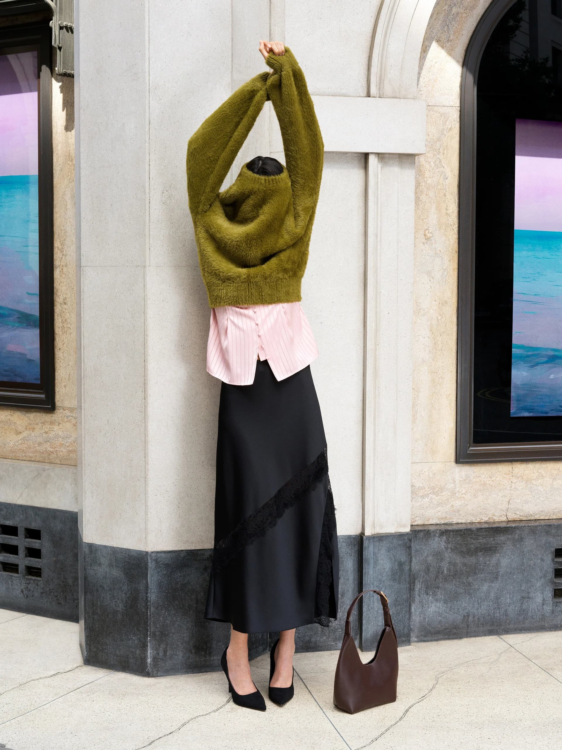 French Connection Lucille Green Fluffy Knit Jumper Moss Green