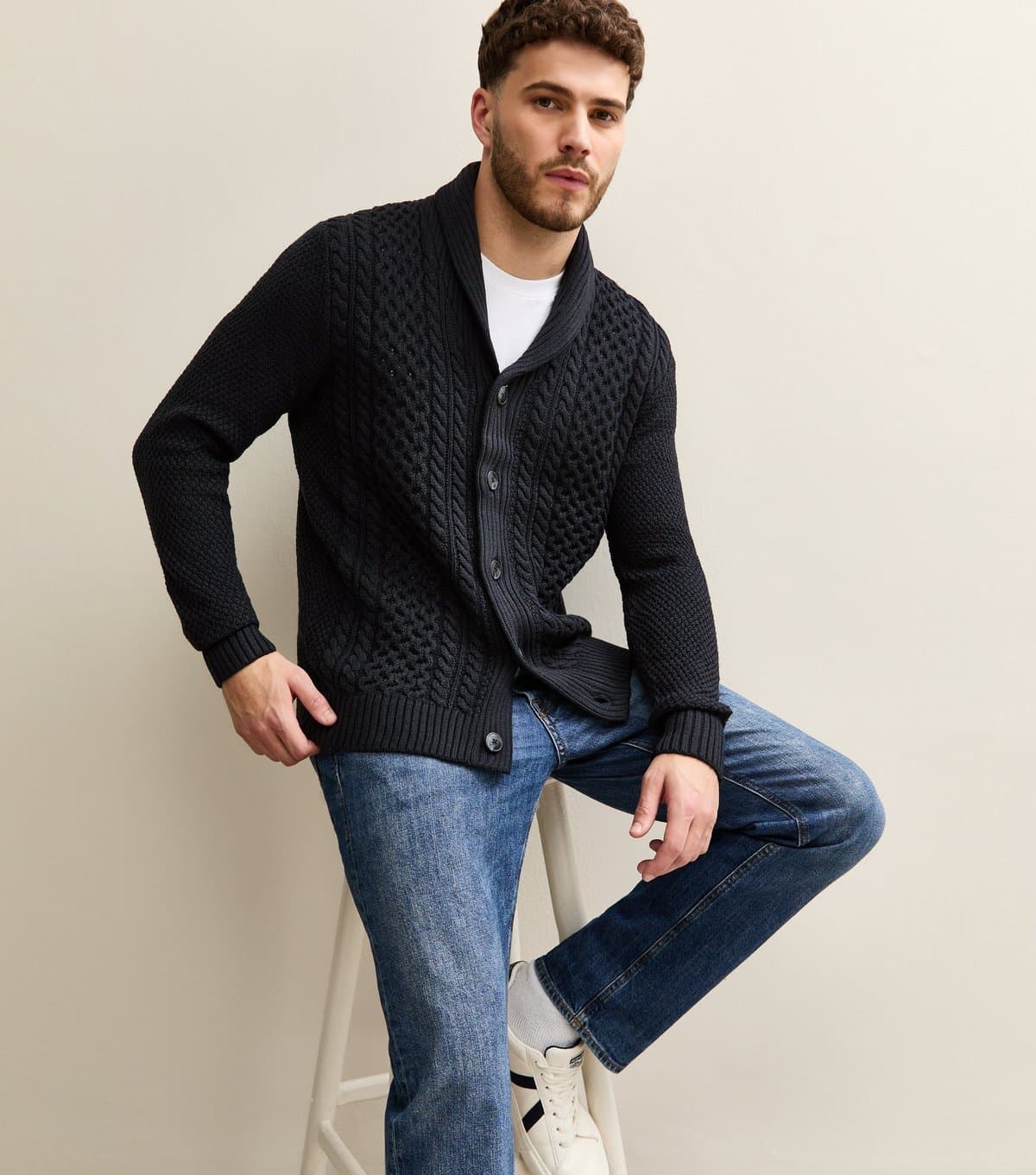 jack & jones Men's Navy Regular Cable Knit Cardigan Jack & Jones New Look