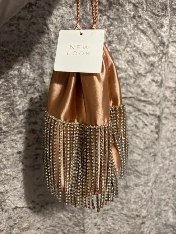 New Look Rose gold diamante satin pouch bag